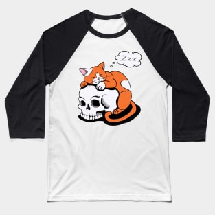 red orange cat sleeping on the vampire skull Baseball T-Shirt